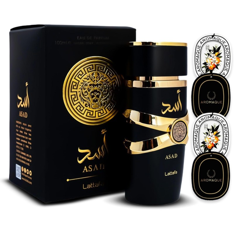 Coffret de Parfums Asad Lattafa 3,4 oz Lattafa Asad Eau De Parfum Lattafa Parfums 4 Cartes Parfumées