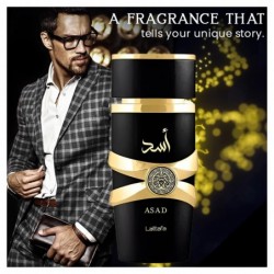 Coffret de Parfums Asad Lattafa 3,4 oz Lattafa Asad Eau De Parfum Lattafa Parfums 4 Cartes Parfumées