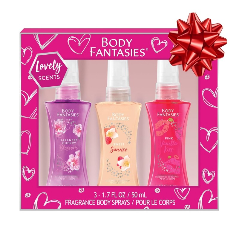 Coffret cadeau de No?l Body Fantasies Body Spray pour elle - échantillon de 3 parfums délicieux